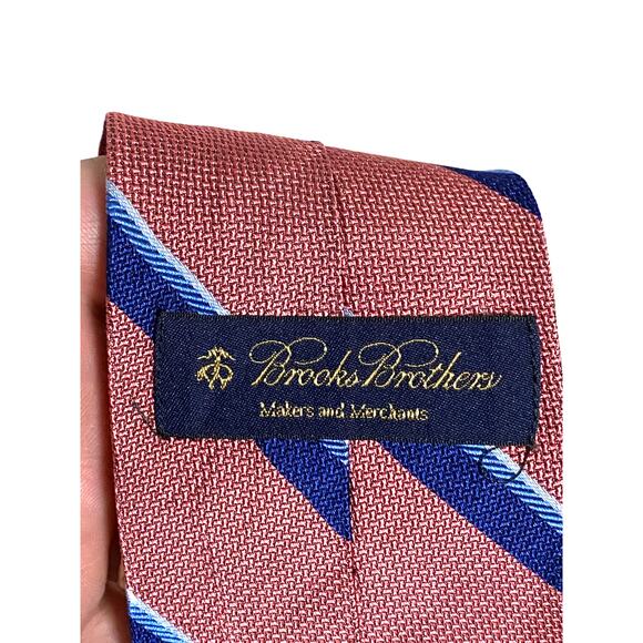 Brooks Brothers Mens Neck Tie Pink Blue Striped Preppy Old Money Professional - Picture 5 of 6